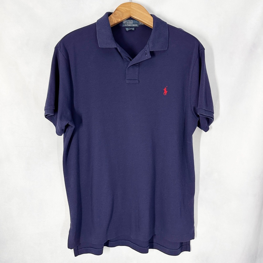 90s Polo Ralph Lauren Cotton Short Sleeve Navy Blue Polo Shirt Mens Size Large